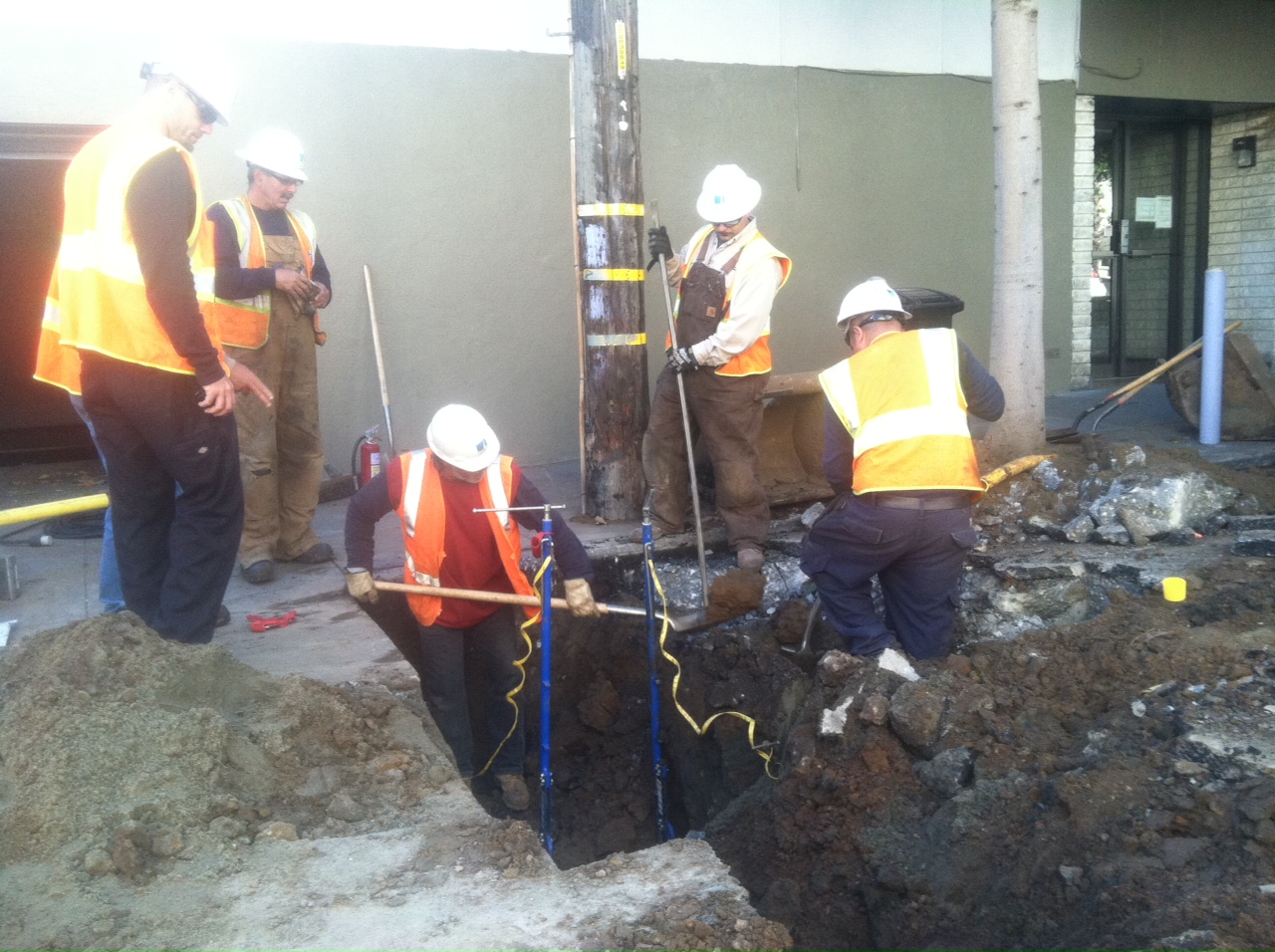 Photo shows PG&E workers.