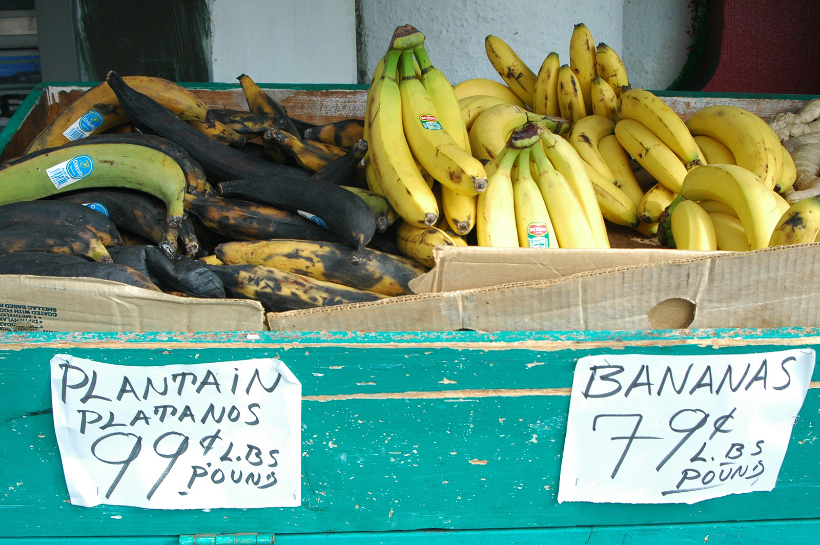 Picture shows plantains and bananas.