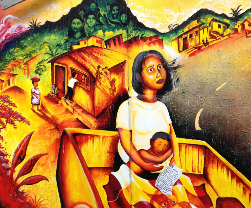 Mural of woman and child on Balmy Alley