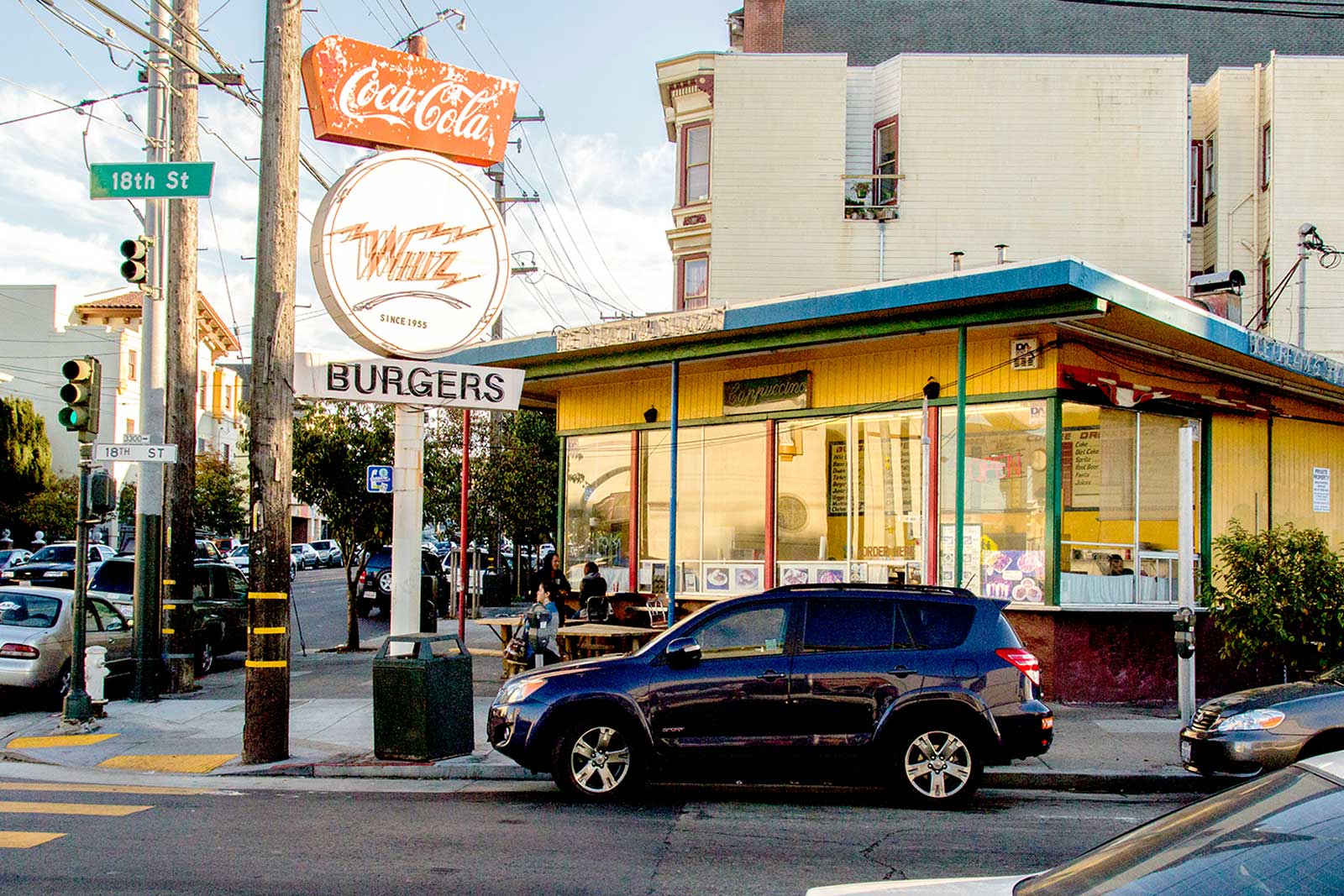 wide shot of Whiz Burgers on 18th Street
