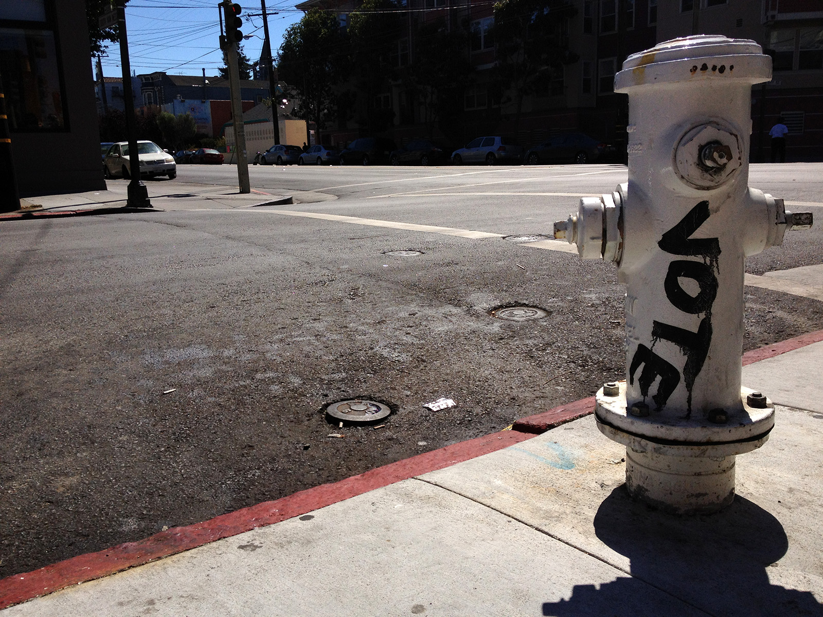 Image shows a hydrant with the word "vote"