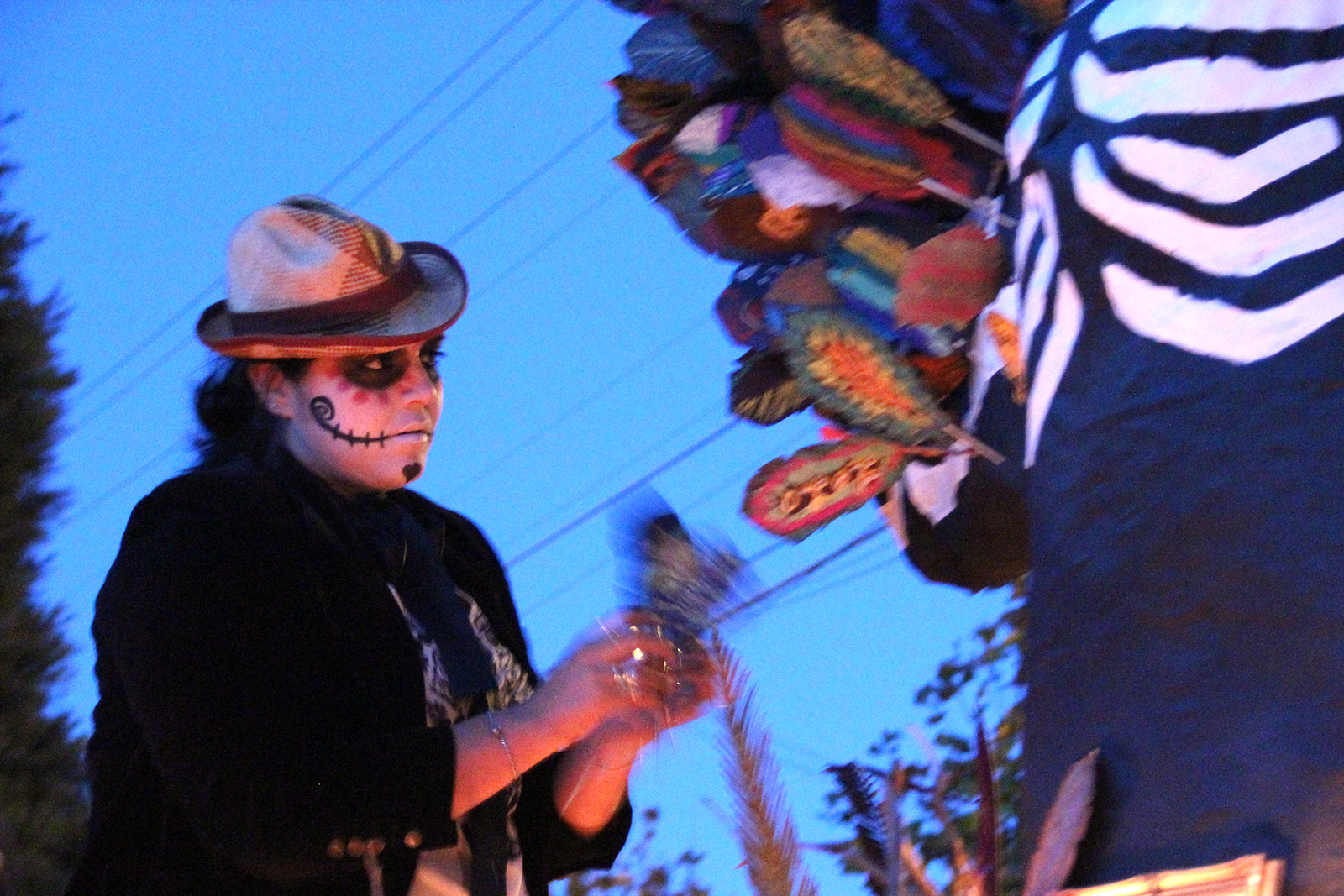 Image shows woman with feathers