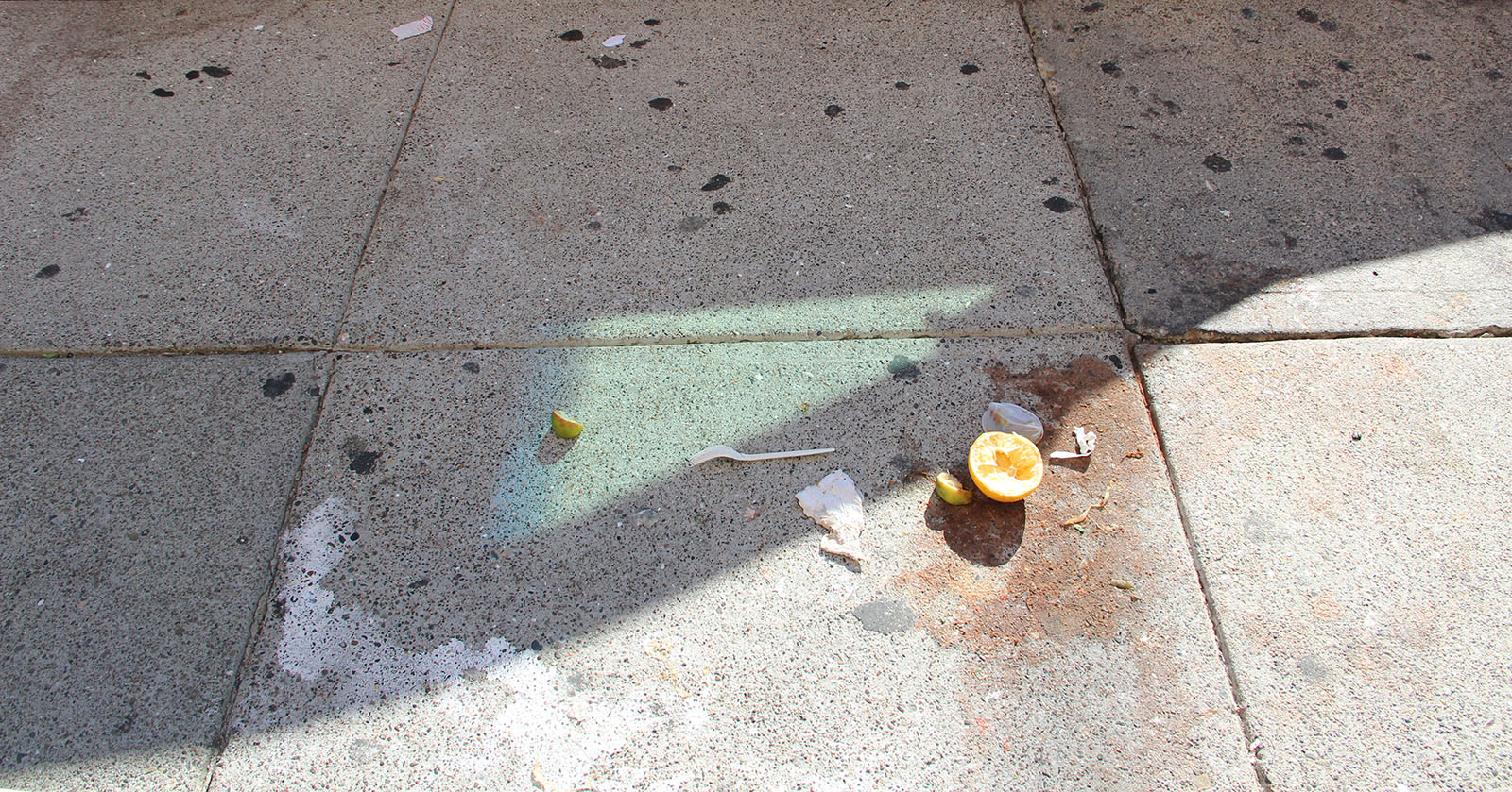 trash on a sidewalk looks like a 17th century Dutch painting