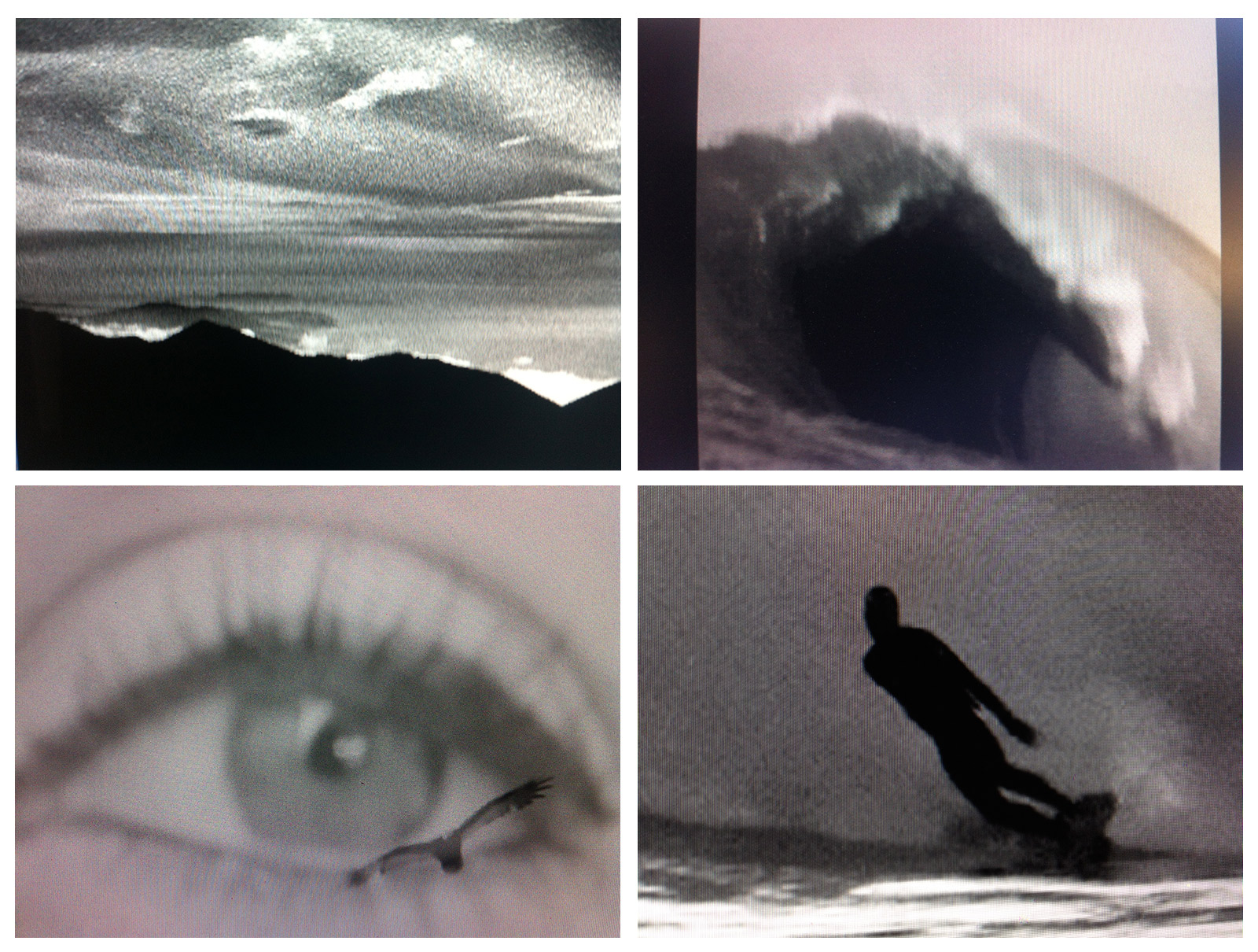 Image shows four stills from the film Ode to California.