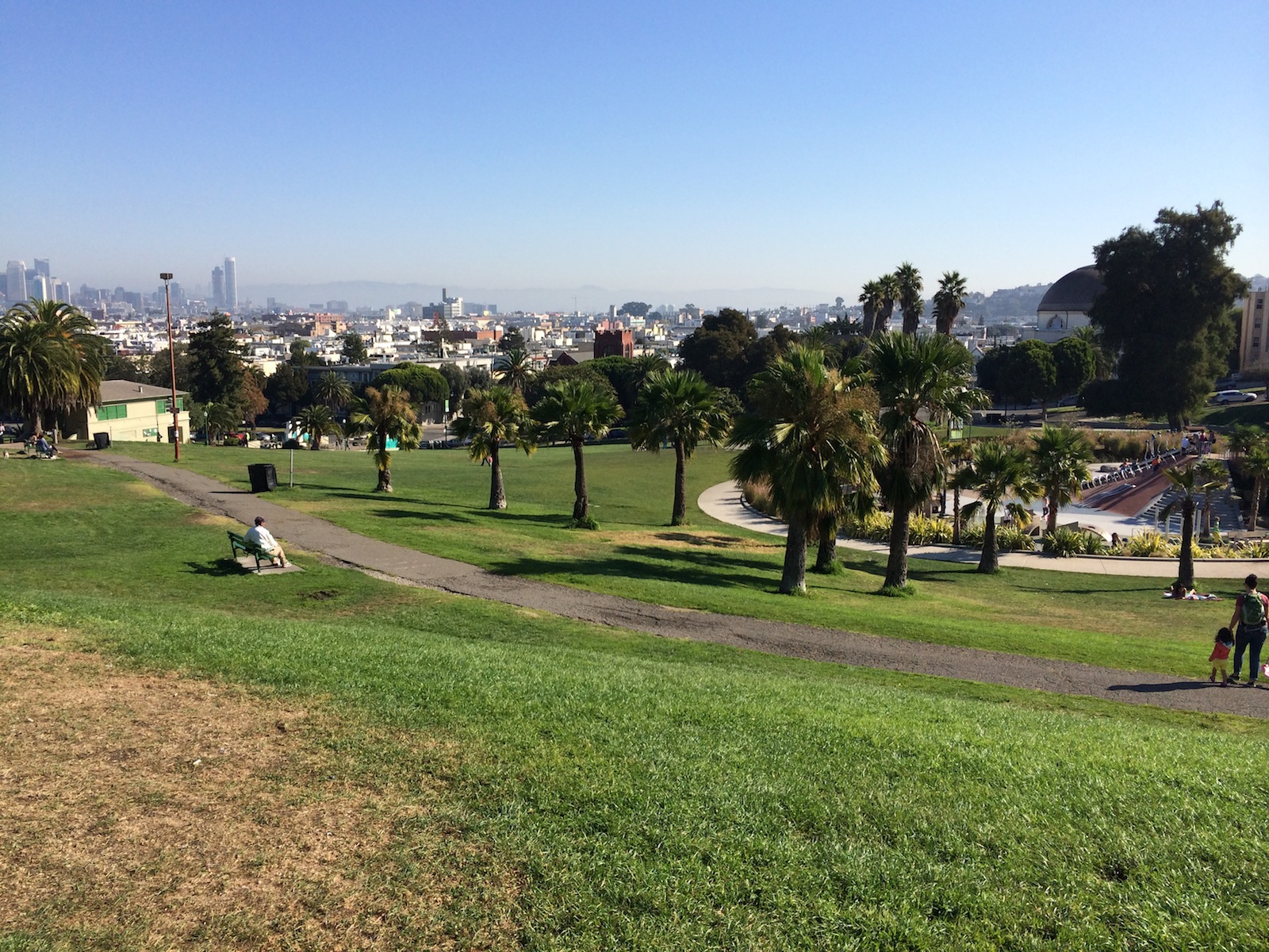 Picture of Dolores Park with view of city in background.
