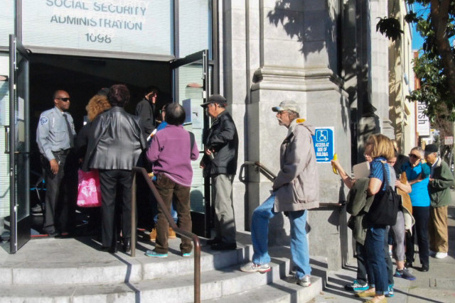 At 9 a.m., some 30 people filed into the Social Security Administration building on Valencia.