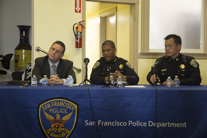 Joel Babbs colleagues: Commander Greg McEachern, left, with Police Chief William Scott in center and Captain Paul Yep, right.