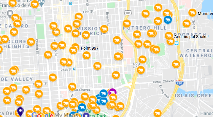 Map of San Francisco teddy bears