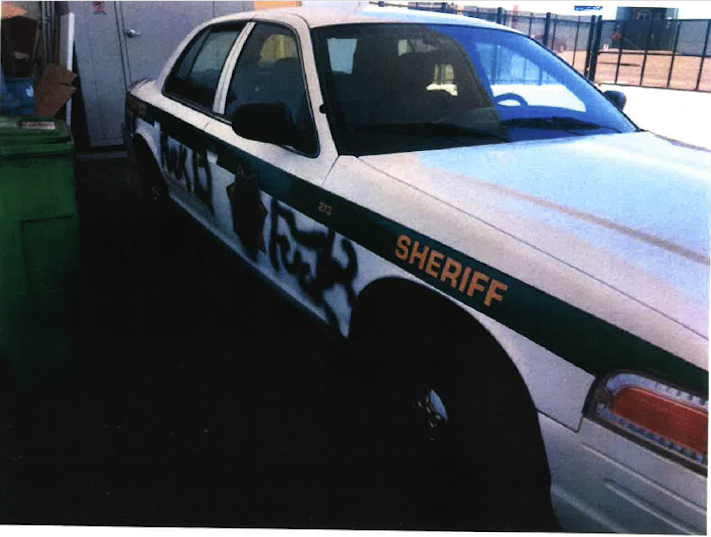 A vandalized sheriff car