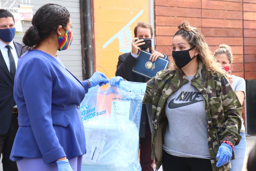 Mayor handing out PPE