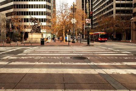 A picture pf the empty streets at downtown San Francisco