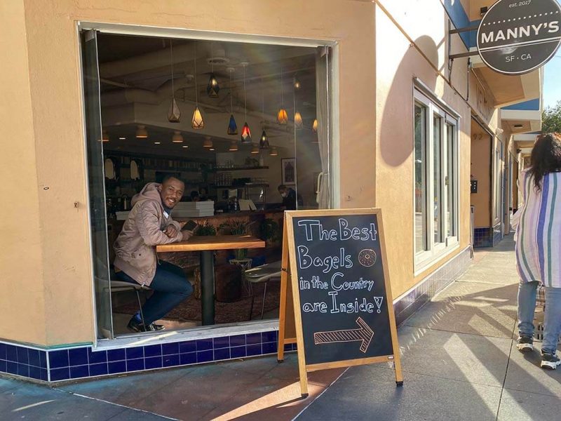 Giovani Adams at Manny's waiting for his midnite bagel.