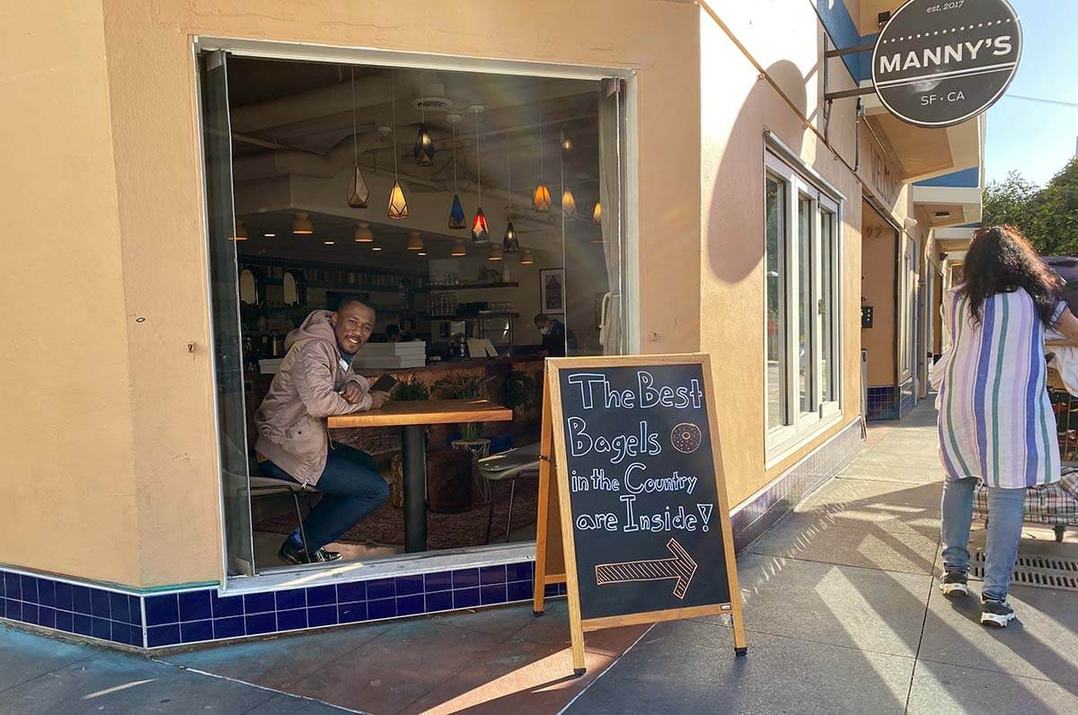 Giovani Adams at Manny's waiting for his midnite bagel.