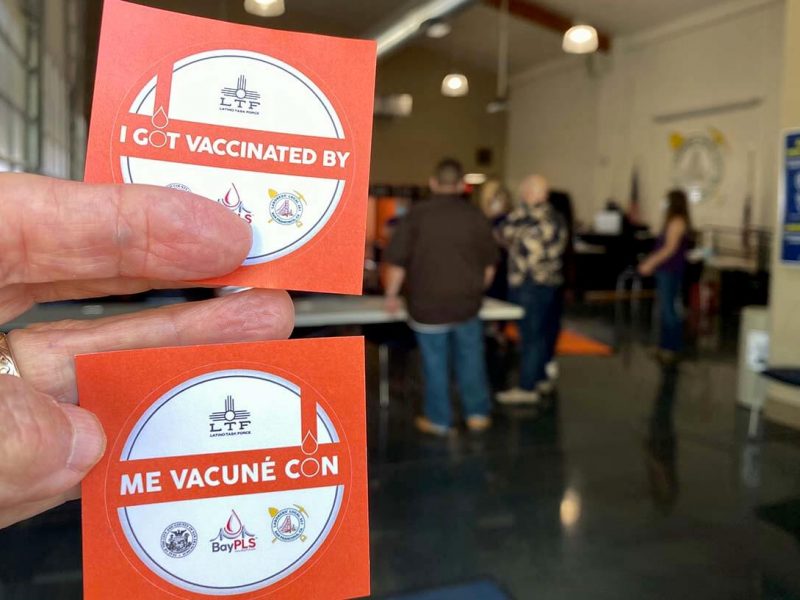 Vaccination stickers that will be handed out at the new Shotwell vaccination site on Thursday.