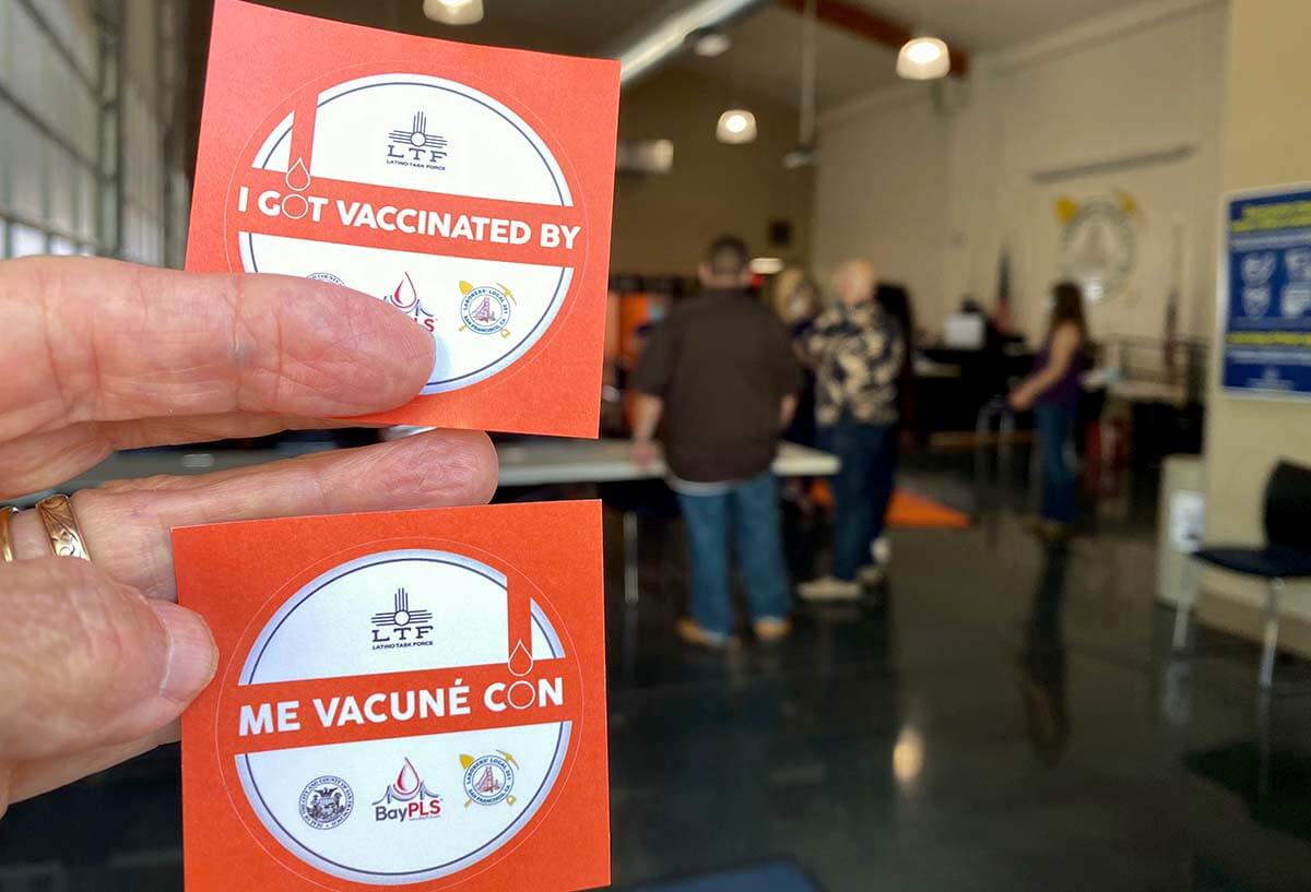 Vaccination stickers that will be handed out at the new Shotwell vaccination site on Thursday.