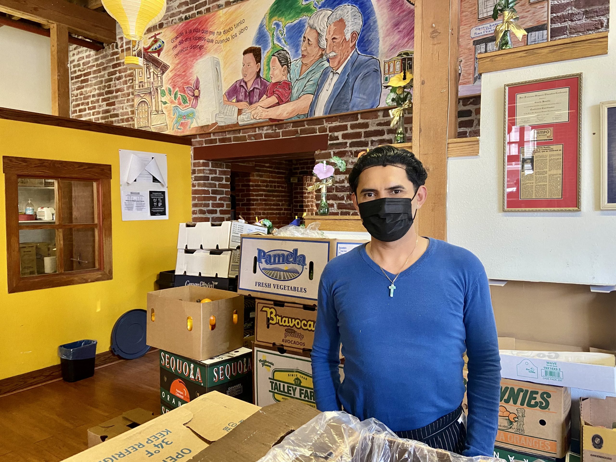 Omar Romero, nutritionist at Centro Latino in San Francisco where he gives away food at the community center.