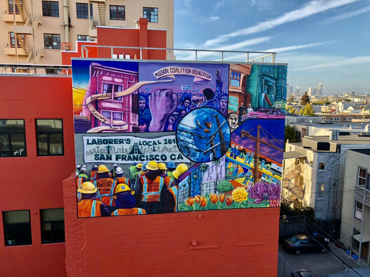 “Working Class For An Affordable Mission” ⁣ ⁣ Directed and designed Lucia Gonzalez Ippolito. Painted by Pancho Pescador and Pablo Ruiz Arroyo.⁣ ⁣⁣ Sponsored by Mission Housing Development Corporation to commemorate 50 years of serving the community (1971-2021). ⁣