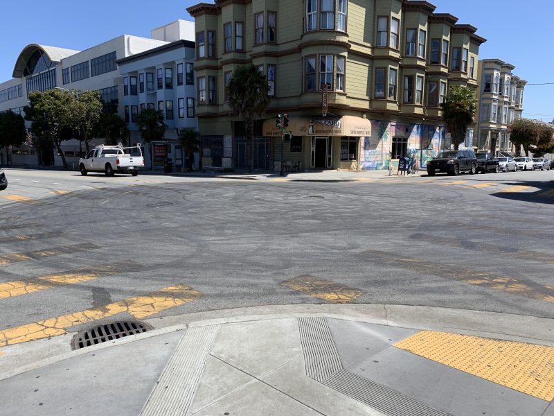 Tire marks left on 20th and Folsom. Photo by Julian Mark