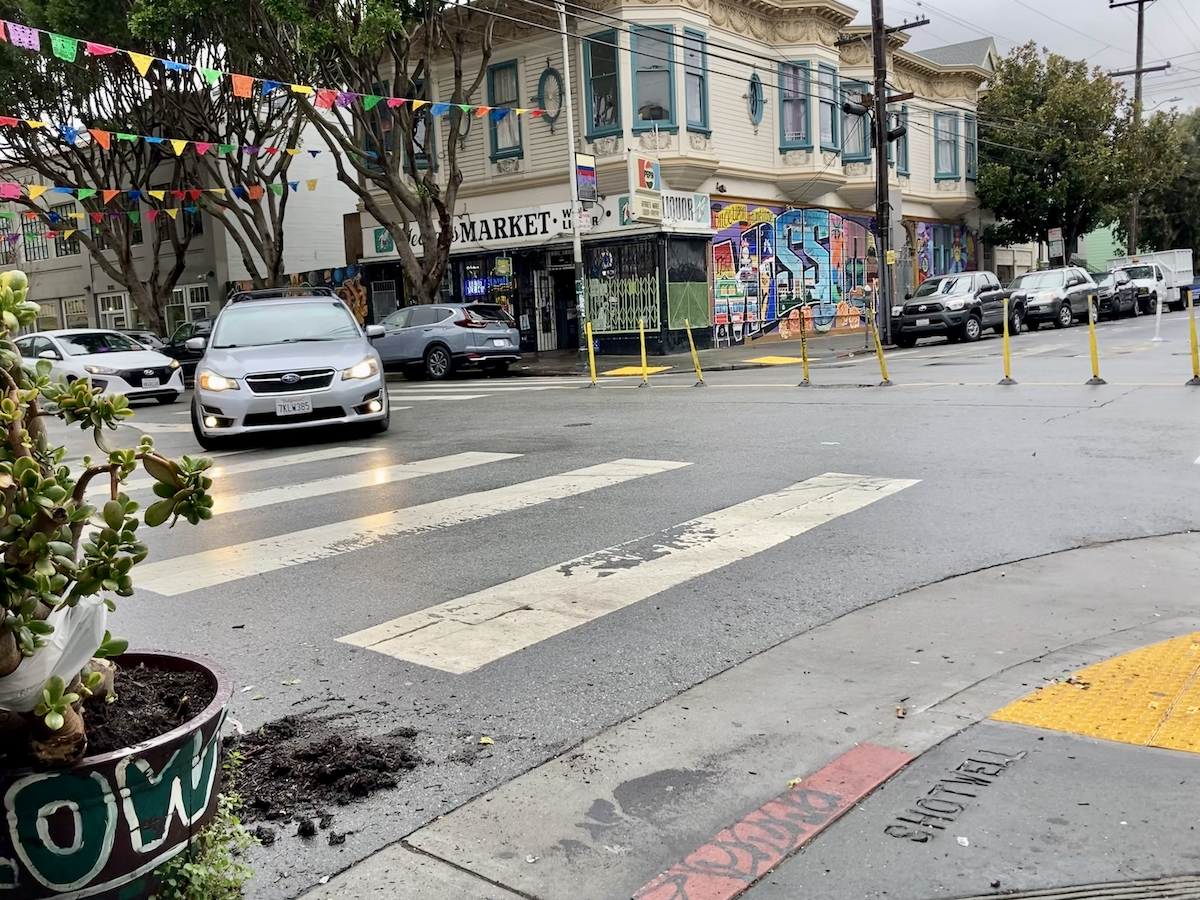 The intersection of 24th Street and Shotwell Street, where a barrier was erected to divert traffic.