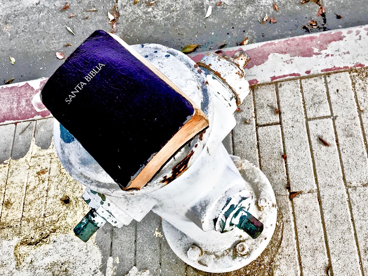 Bible on a fire hydrant