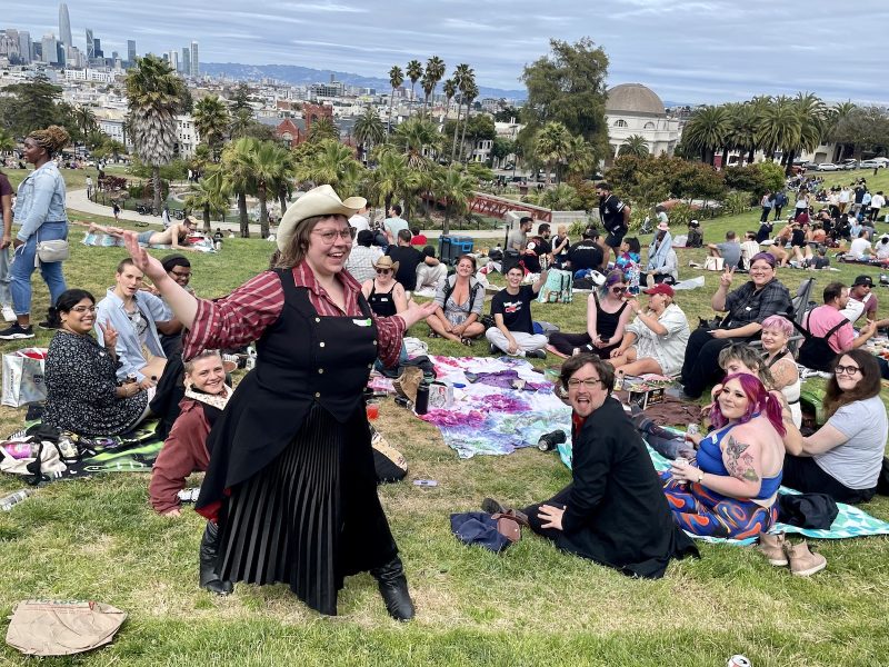 This afternoon, a group of two dozen LGBT singles gathered on the grand slope of Dolores Park.