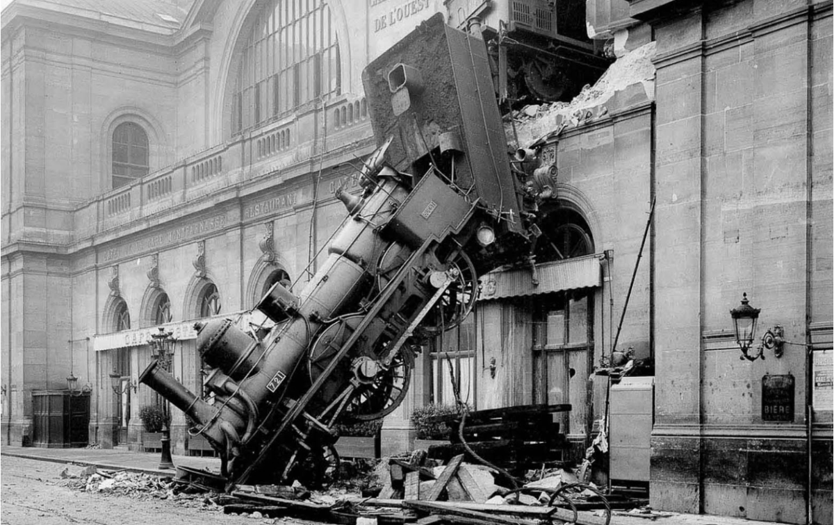 This is a photo of the famous Gare Montparnasse train disaster of 1895. It is being used here as a metaphor.