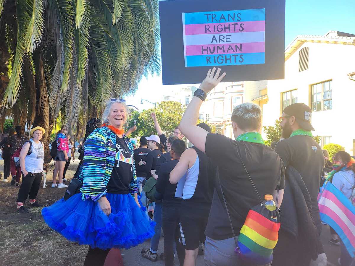 Transrights are human rights sign at transmarch