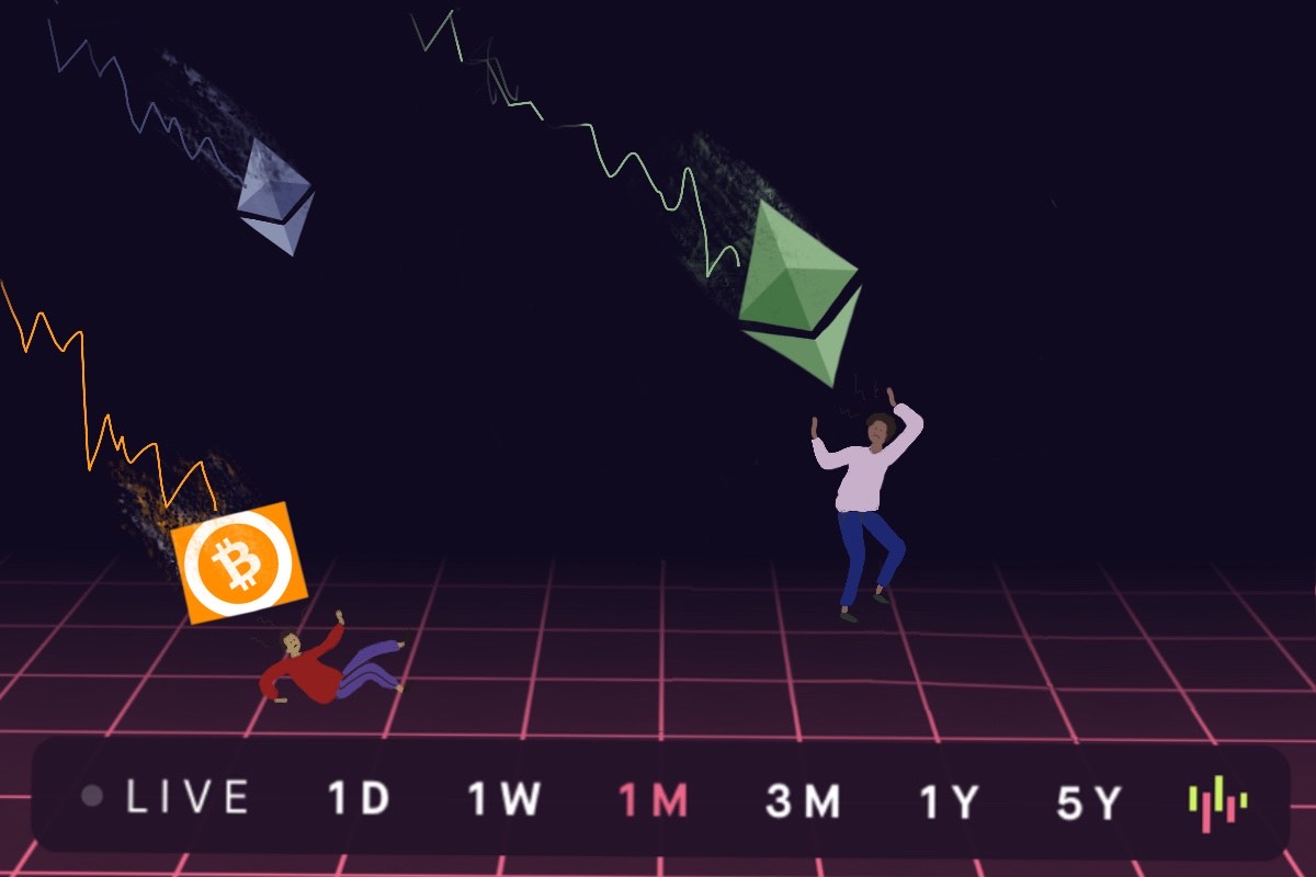 Illustration of a falling Bitcoin market