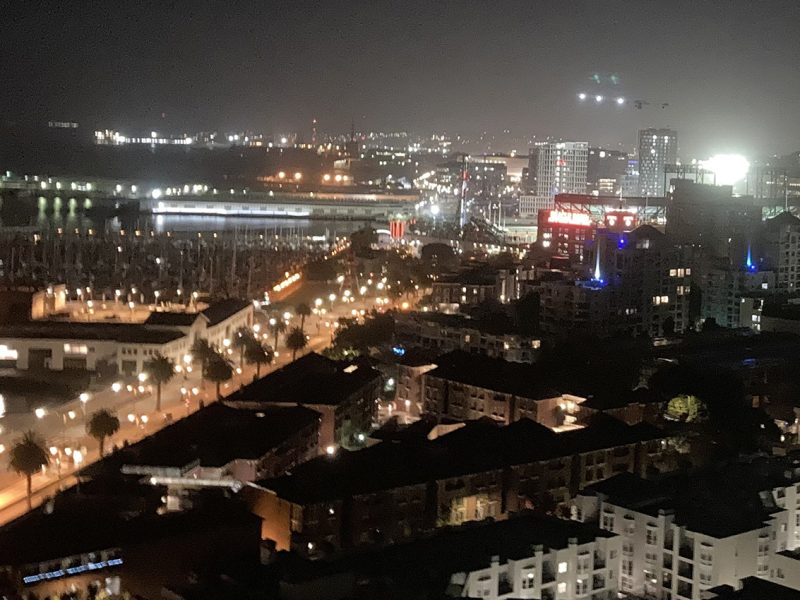 A night shot of the Embarcadero in SF