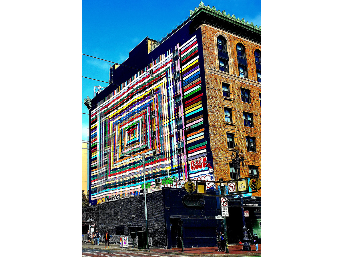 A building on Market street with a colored facade.