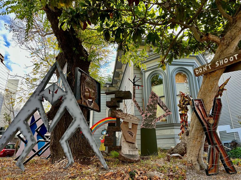 sculptures in a garden