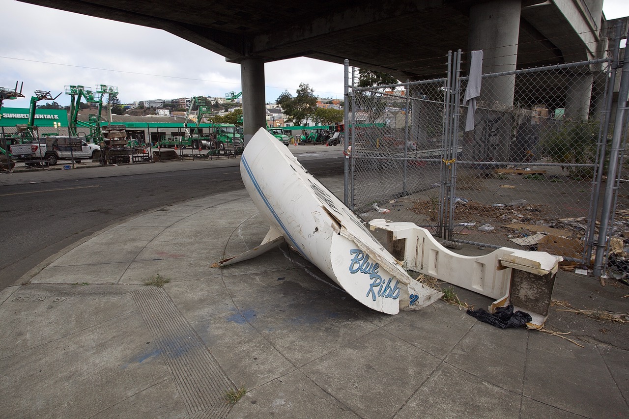 An overturned boat that is no where near water.