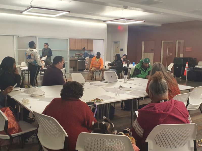 Community members gather for a community listening session hosted by the Human Rights Commission on what are known as pretext stops — traffic stops where police stop a driver for a minor infraction looking for something more serious. Photo by David Mamaril Horowitz