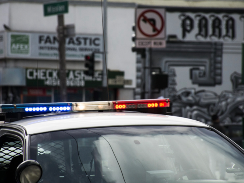 Police cruiser flashes lights