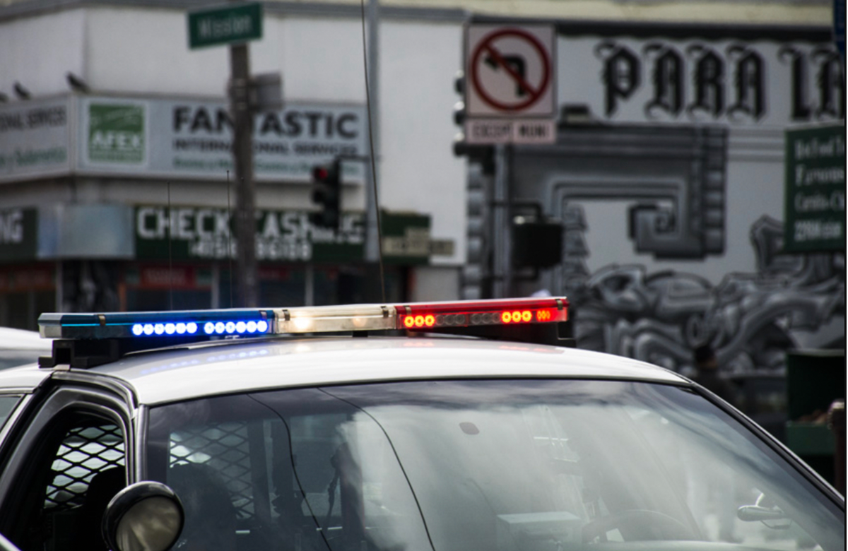 Police cruiser flashes lights