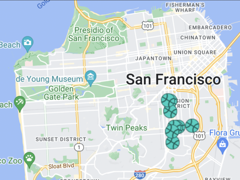 A Google map with soccer balls