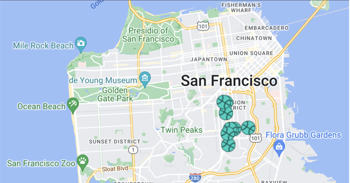 A Google map with soccer balls