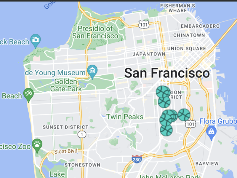 A Google map with soccer balls