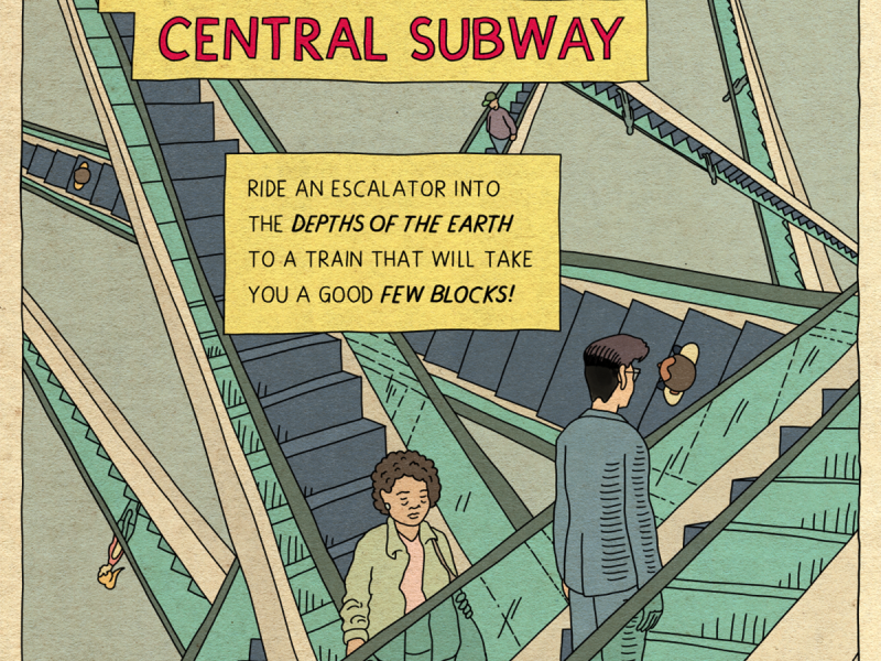 Escher-like train station drawing.