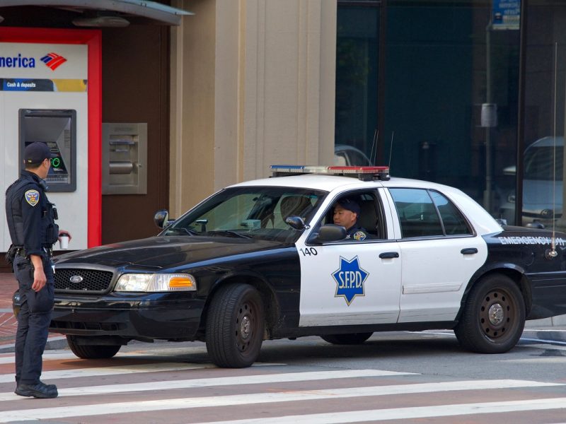 Two police officers and a squad car.