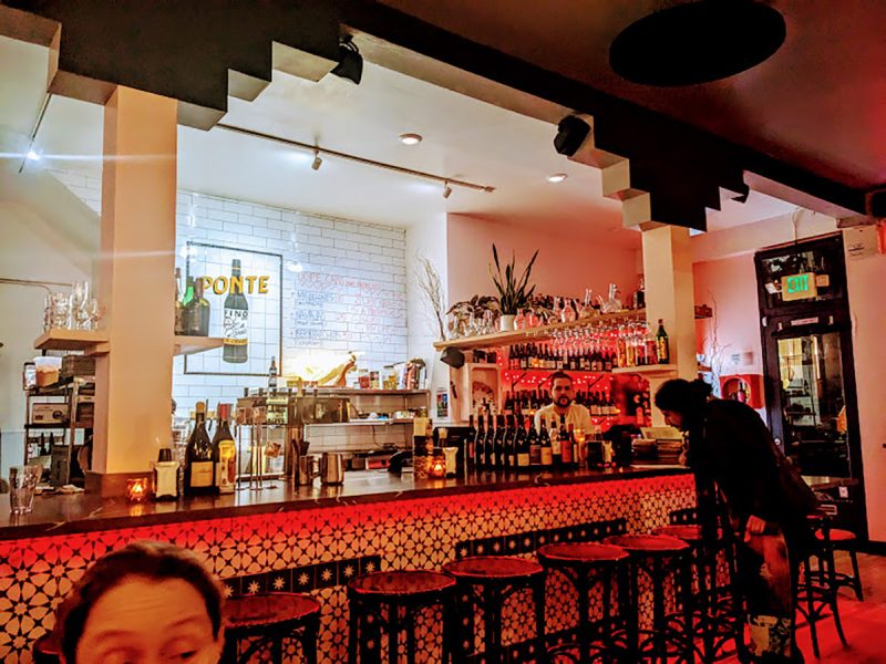 Interior of a restaurant bar with tiles