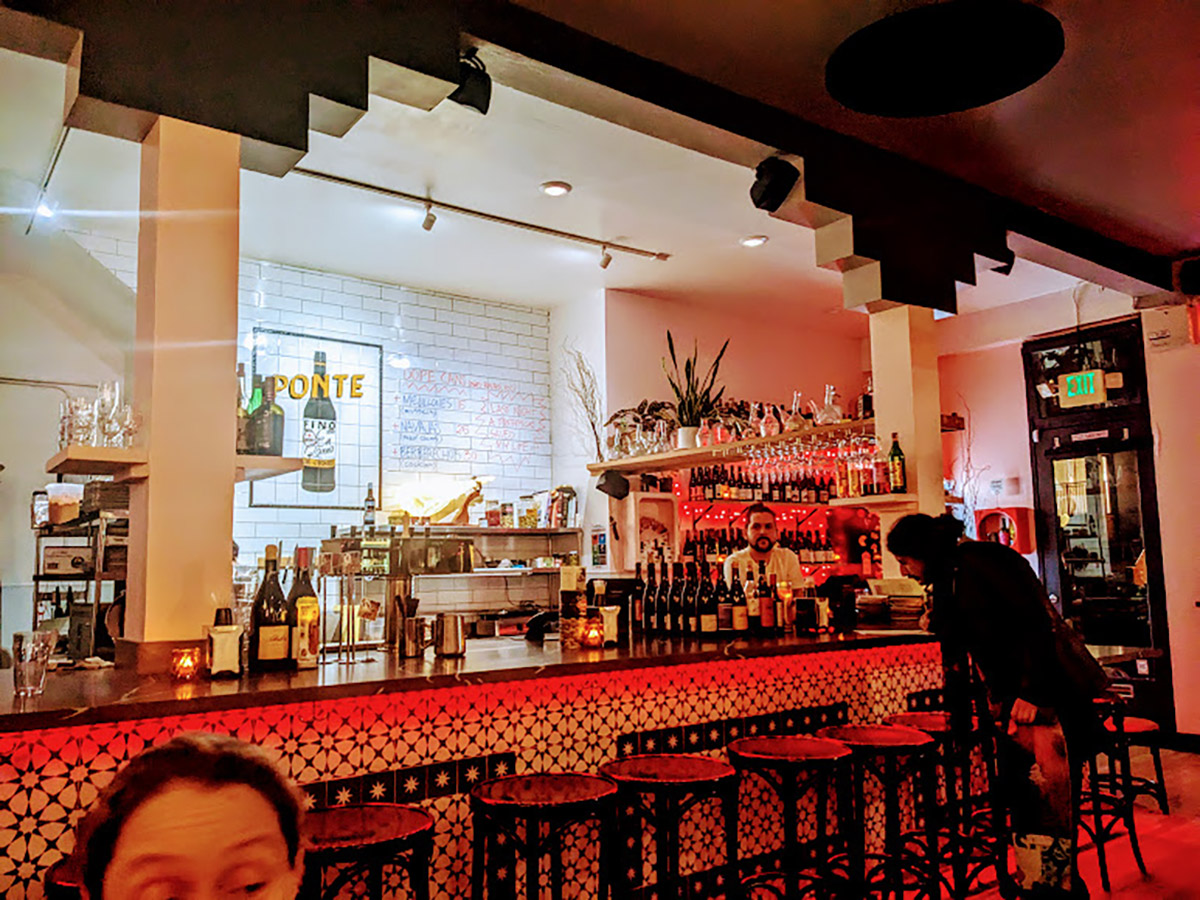 Interior of a restaurant bar with tiles