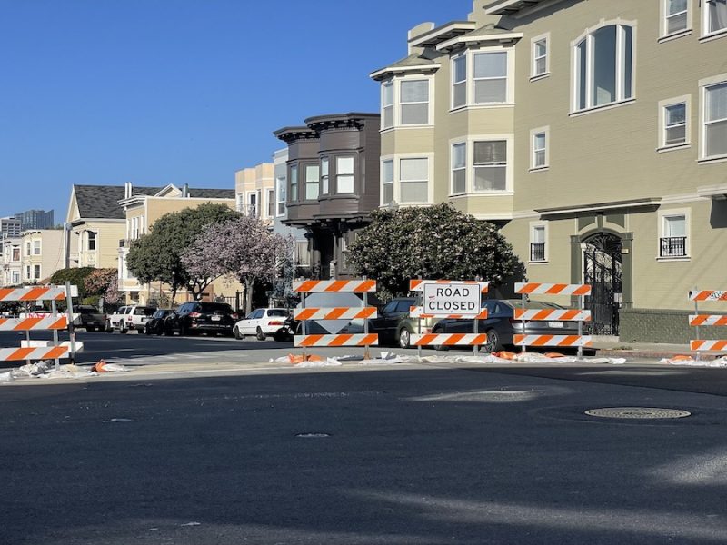 Barricades at 19th and Capp St. on Monday afternoon.