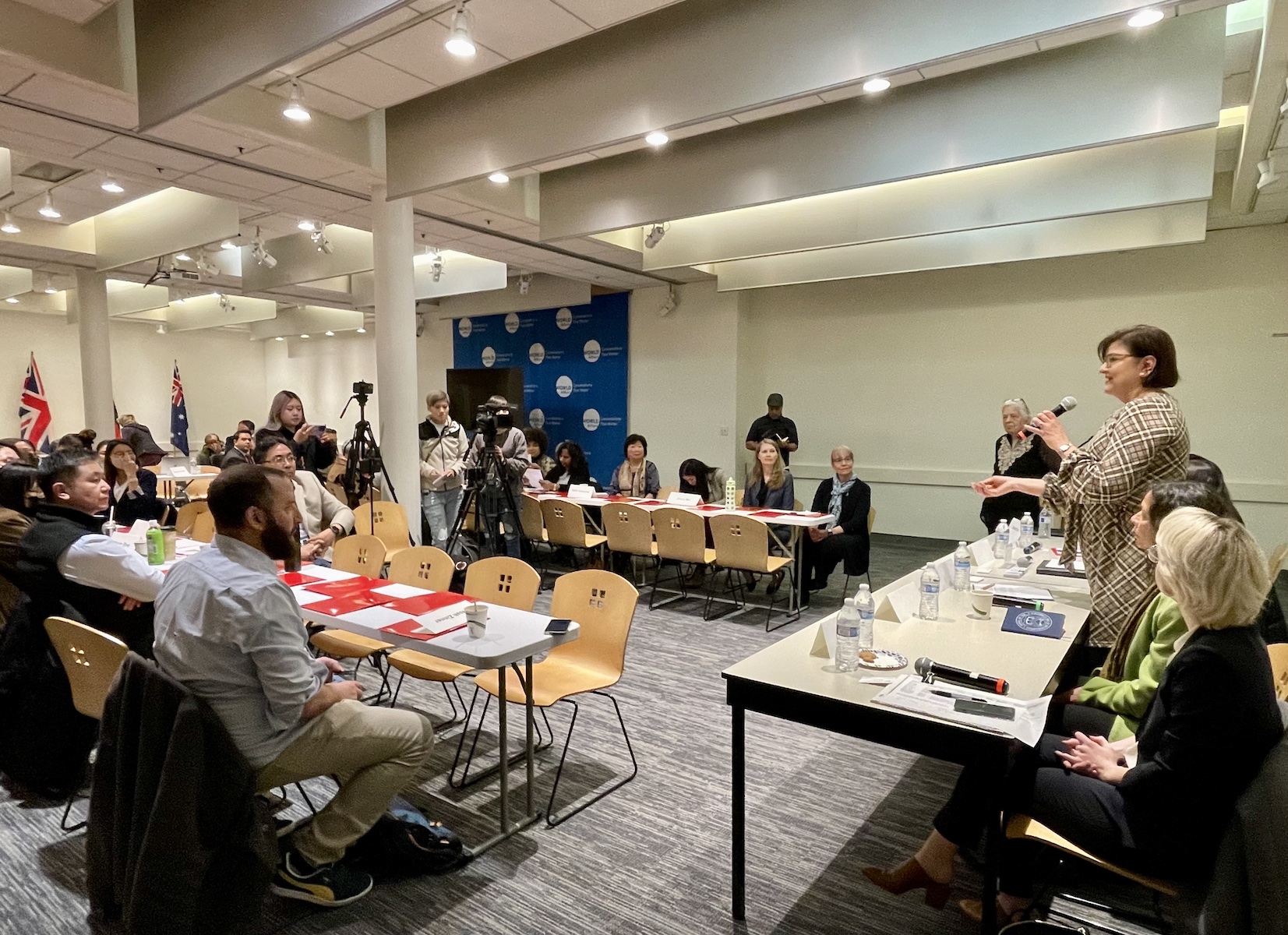 A group of people having a meeting