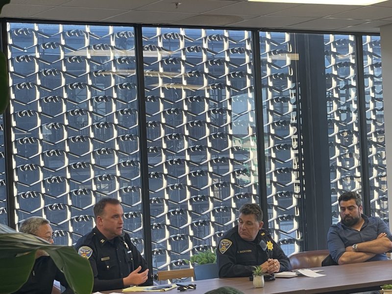 Captains Gavin McEachern and Thomas Harvey at Wednesday's community meeting. Taken Apr. 19, 2023. Photo by Christina MacIntosh.