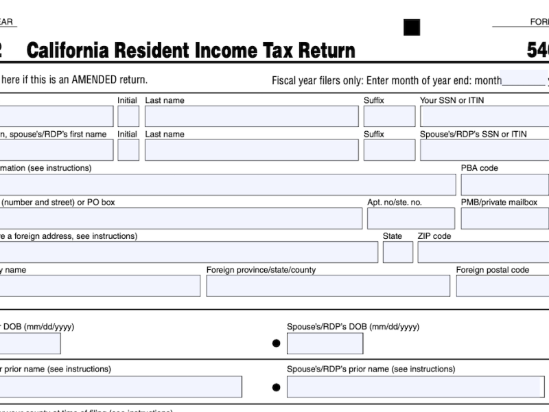 CA income tax return form.
