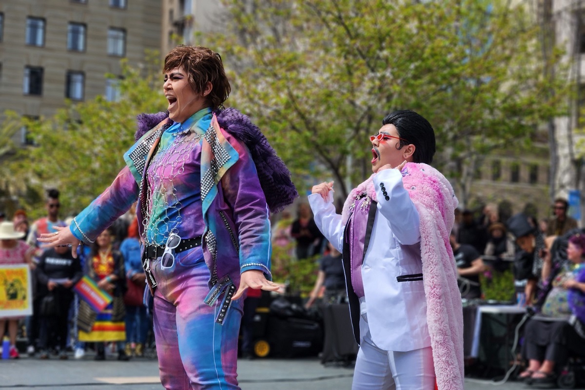 Drag kings Luke Modelo and Jota Mercury perform at Union Square.