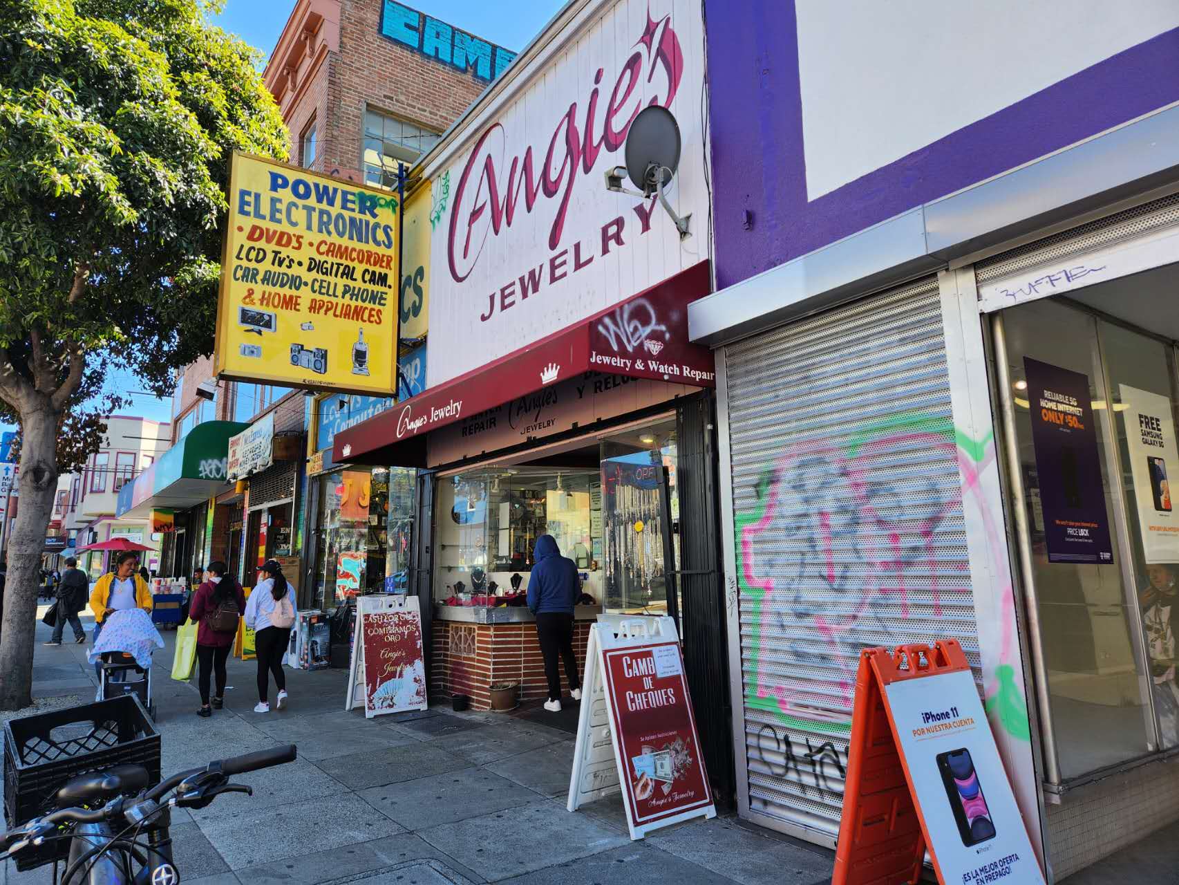 storefront on a street with pedestrians