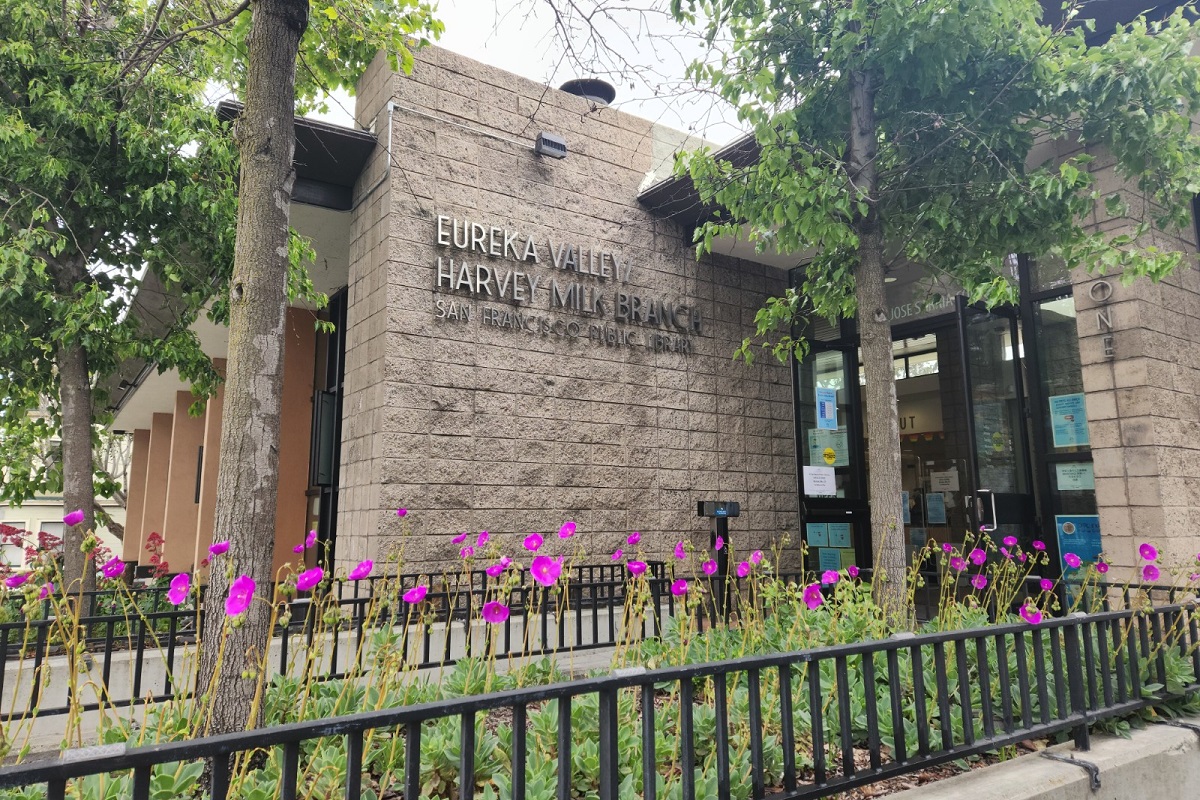 The exterior of the Eureka Valley Harvey Milk library.
