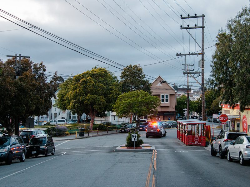 A police car near the park where a shooting took place.